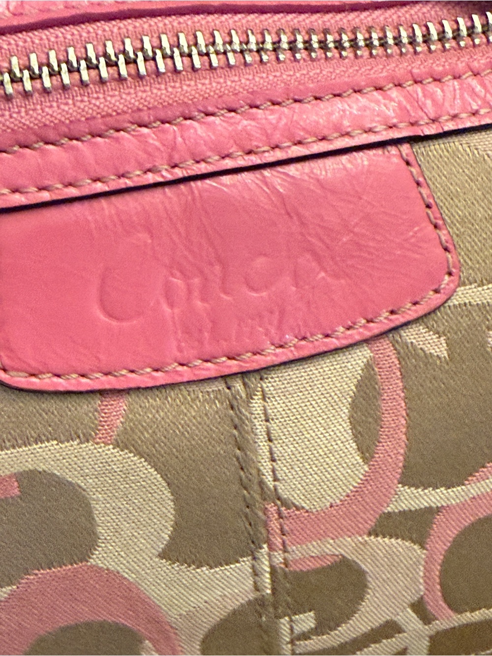 Coach Beige and Pink Signature Canvas Tote with Pink Leather Trim - Picture 5 of 9